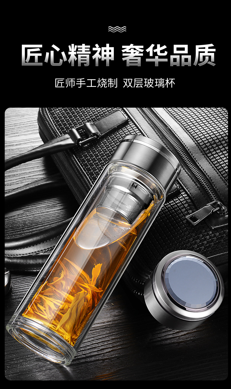 双层玻璃杯水杯隔热加厚带盖过滤茶杯商务办公