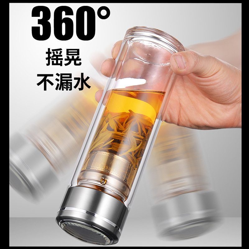 双层玻璃杯水杯隔热加厚带盖过滤茶杯商务办公
