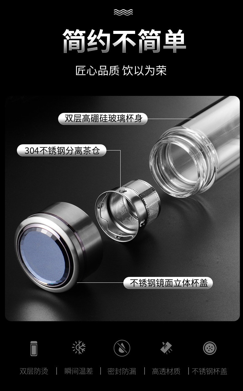 双层玻璃杯水杯隔热加厚带盖过滤茶杯商务办公