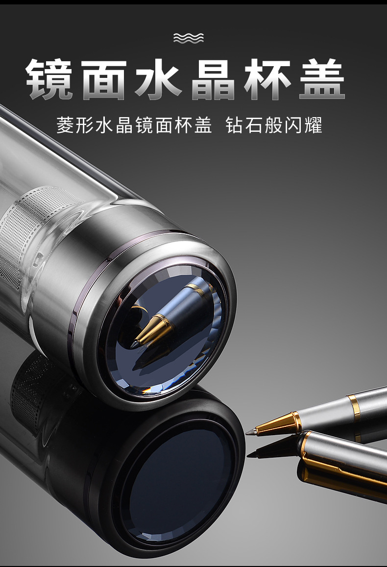 双层玻璃杯水杯隔热加厚带盖过滤茶杯商务办公