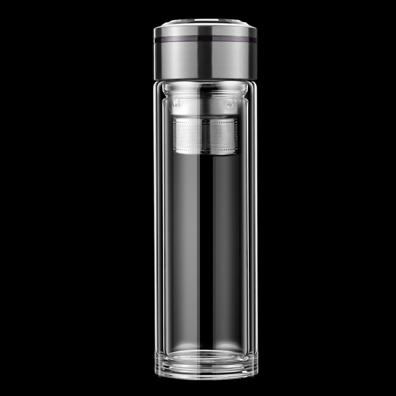 双层玻璃杯水杯隔热加厚带盖过滤茶杯商务办公