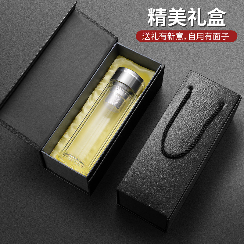 双层玻璃杯水杯隔热加厚带盖过滤茶杯商务办公