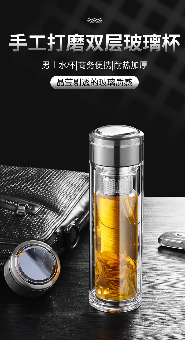 双层玻璃杯水杯隔热加厚带盖过滤茶杯商务办公