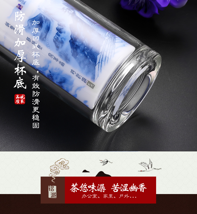 中国风双层白玉厚底瓷玻璃杯