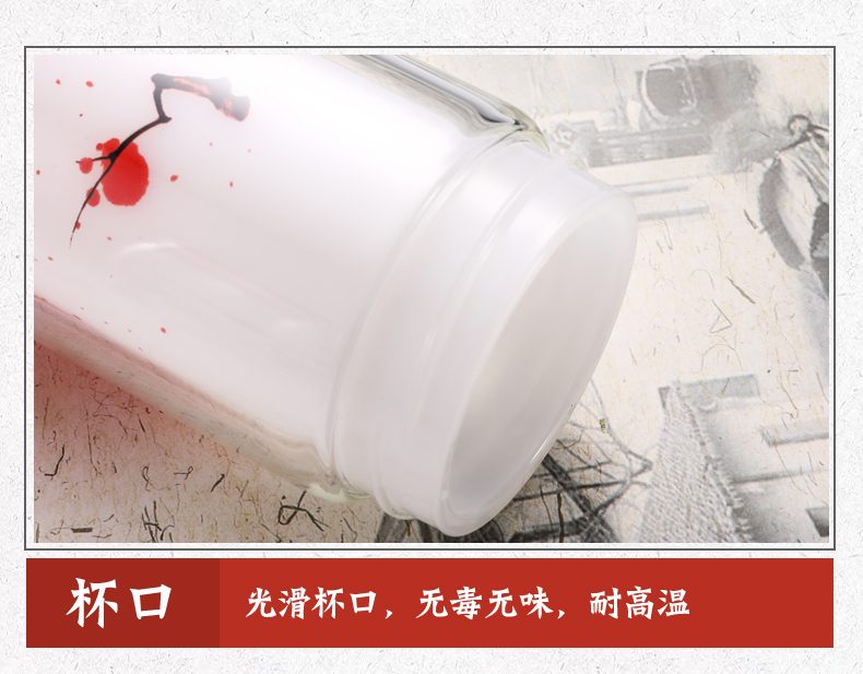 新款中国风双层白玉瓷厚底玻璃杯