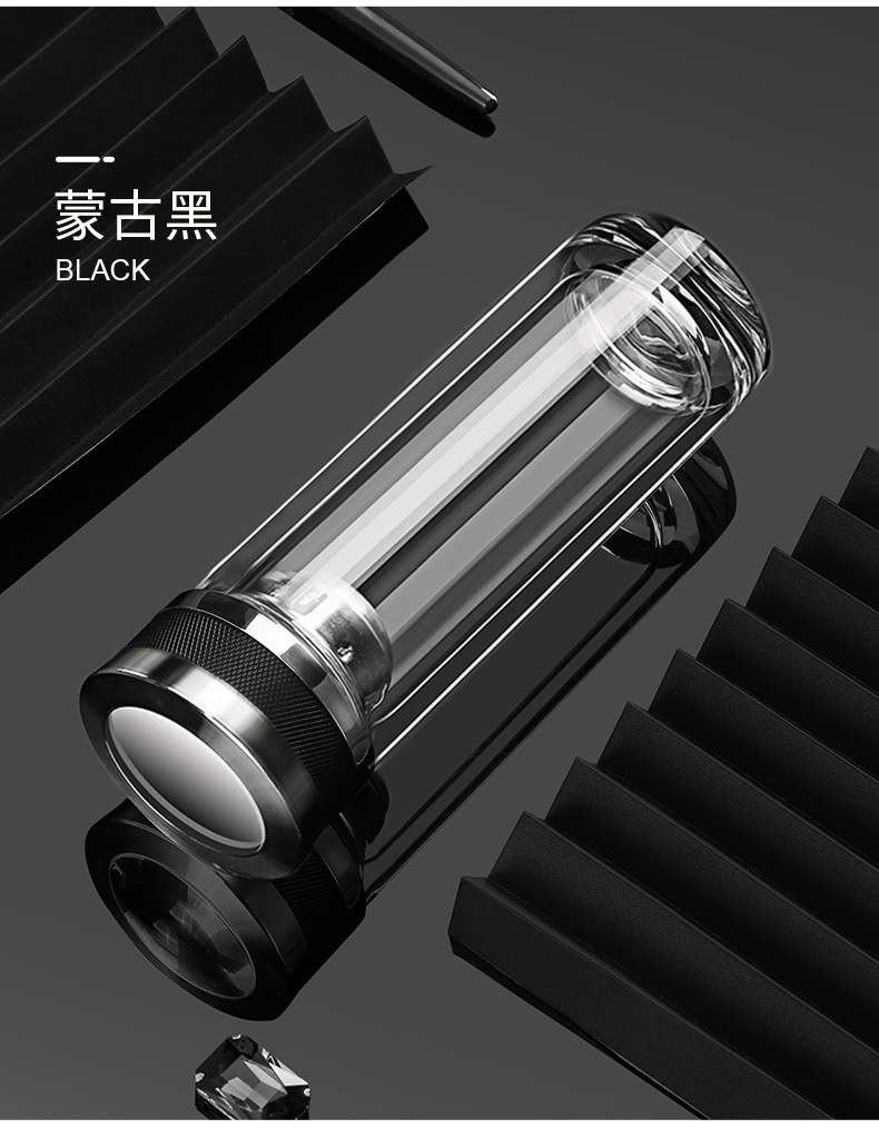 高档玻璃杯双层隔热茶杯男高档商务水晶杯全钢盖新款专利水杯定制