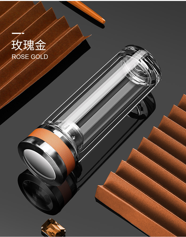 高档玻璃杯双层隔热茶杯男高档商务水晶杯全钢盖新款专利水杯定制