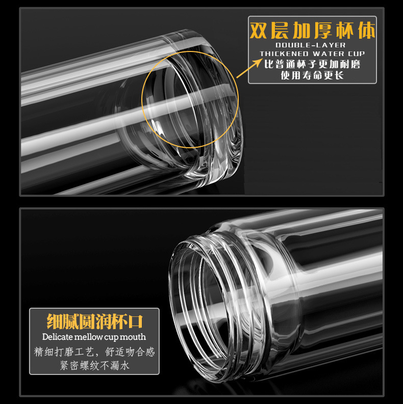 高档玻璃杯双层隔热茶杯男高档商务水晶杯全钢盖新款专利水杯定制