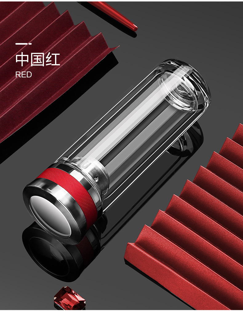 高档玻璃杯双层隔热茶杯男高档商务水晶杯全钢盖新款专利水杯定制