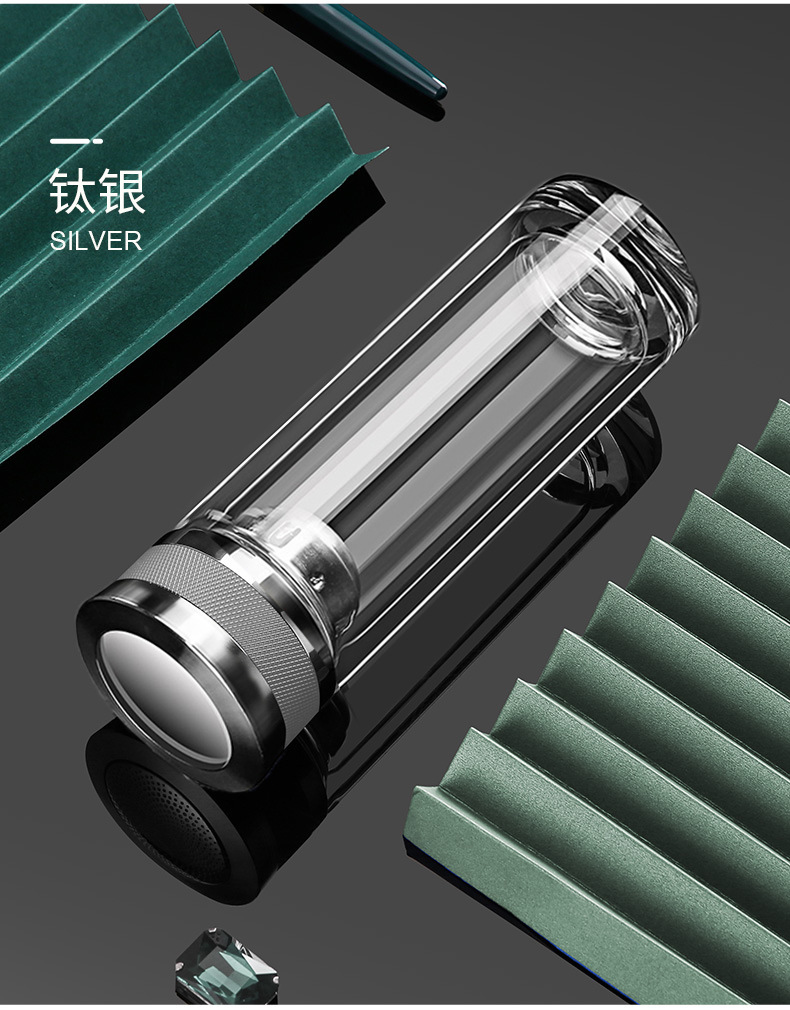 高档玻璃杯双层隔热茶杯男高档商务水晶杯全钢盖新款专利水杯定制