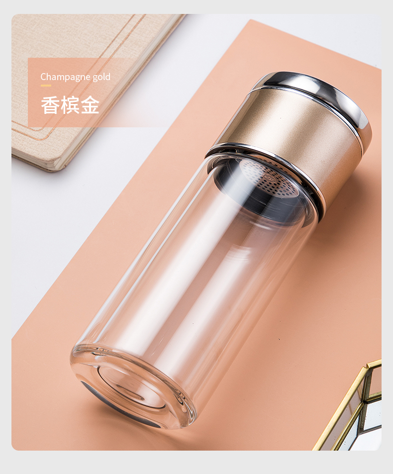 茶水分离泡茶杯男女式双层隔热玻璃杯迷你便携高端小巧水杯