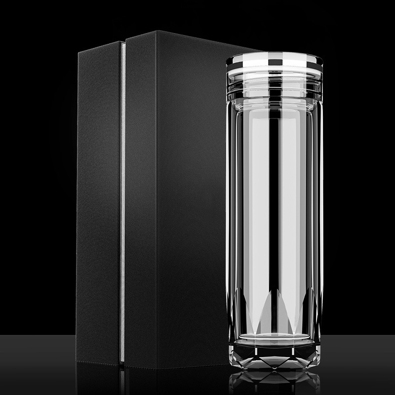 双层玻璃杯加厚隔热泡茶杯便携高档LOGO印字男士礼品水晶杯