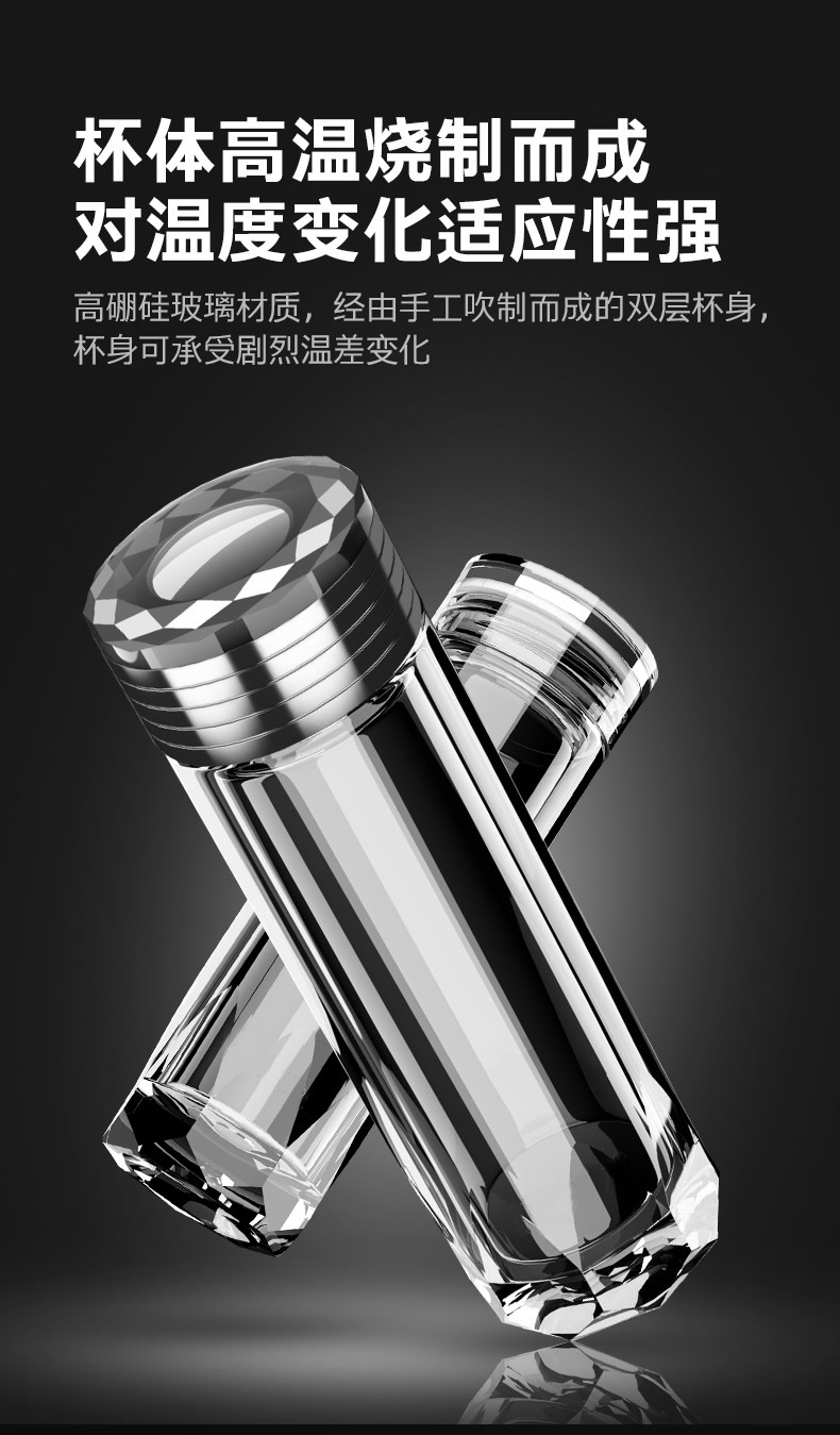 双层玻璃杯加厚隔热泡茶杯便携高档LOGO印字男士礼品水晶杯