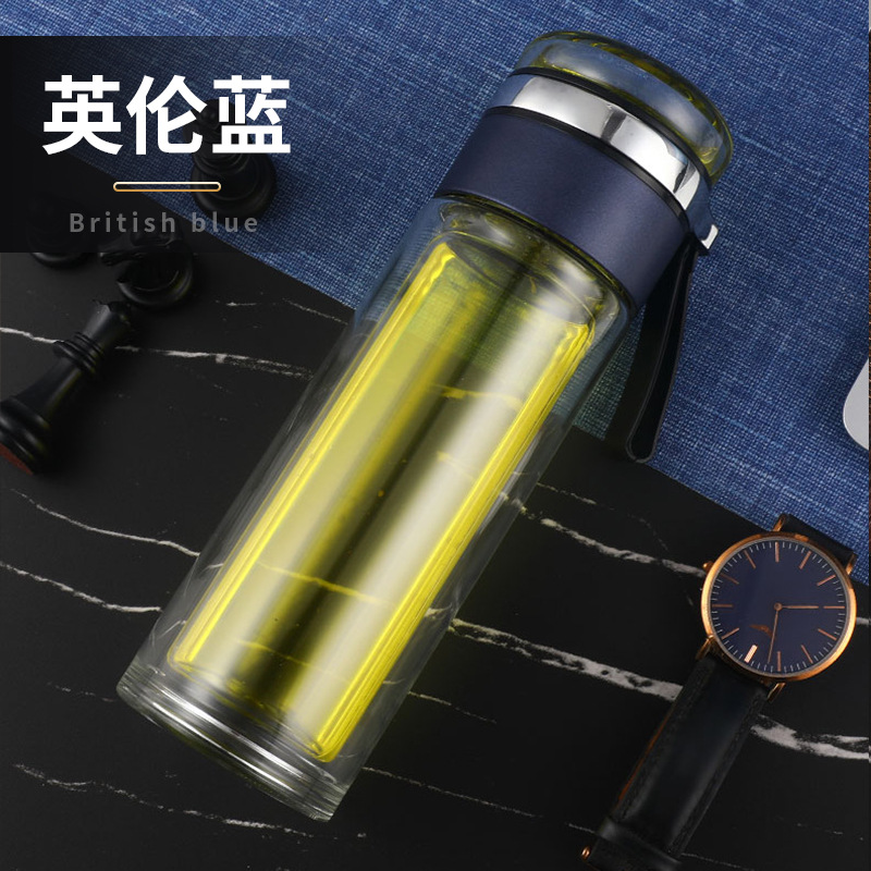 批发双层玻璃杯茶水分离便携商务广告杯茶