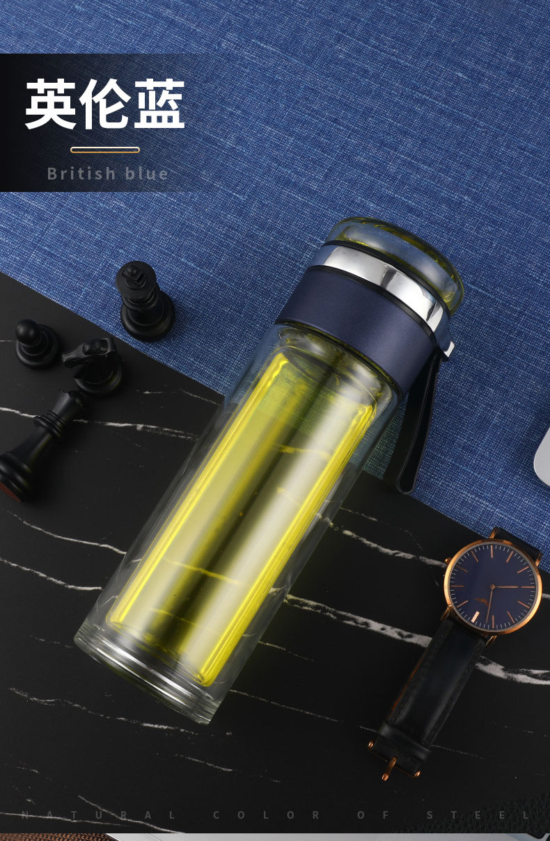 批发双层玻璃杯茶水分离便携商务广告杯茶