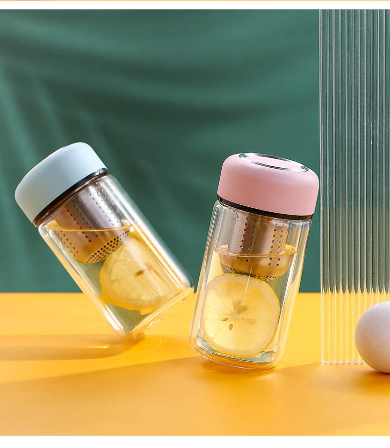 茶水分离泡茶杯可爱少女水杯双层便携简约玻璃杯
