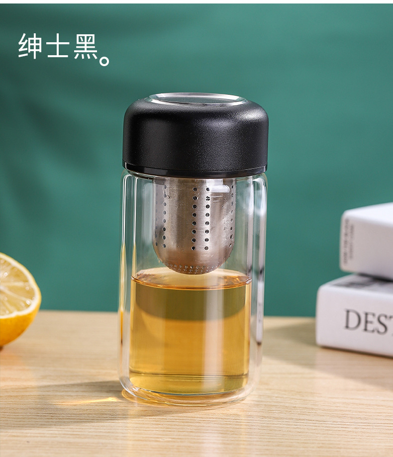 茶水分离泡茶杯可爱少女水杯双层便携简约玻璃杯