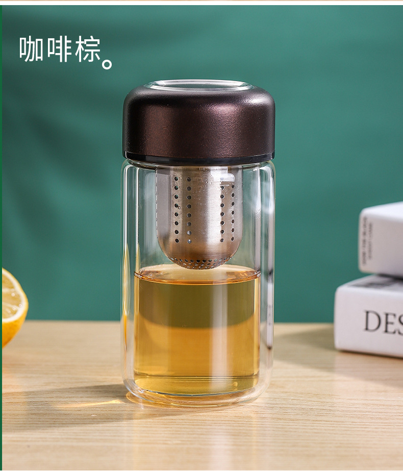 茶水分离泡茶杯可爱少女水杯双层便携简约玻璃杯