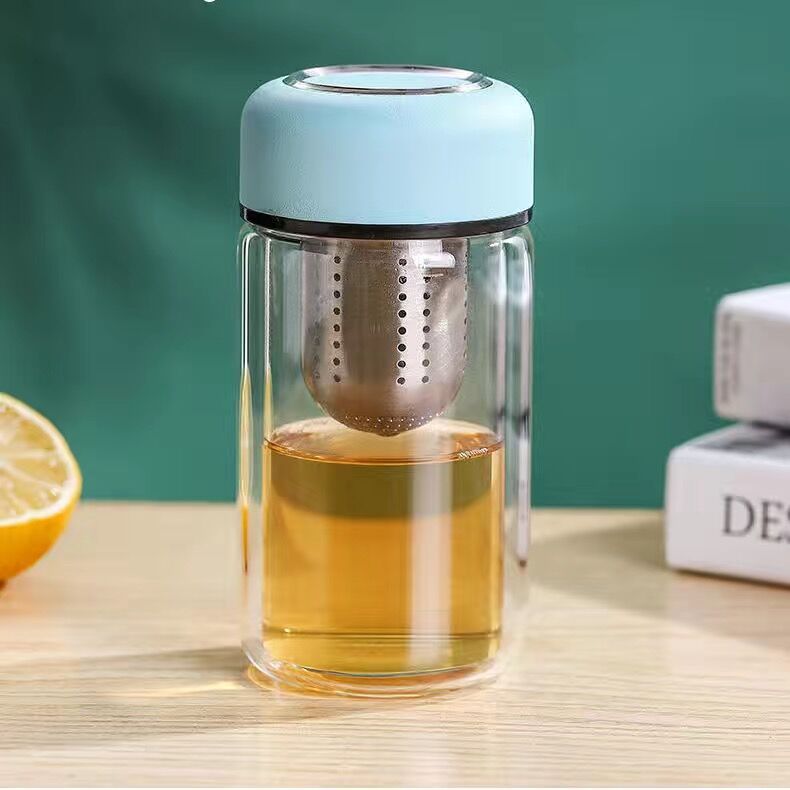 茶水分离泡茶杯可爱少女水杯双层便携简约玻璃杯