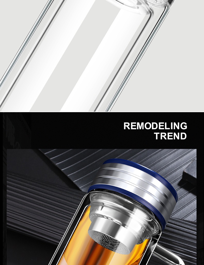 双层玻璃茶杯带把茶水分离过滤泡茶水杯带盖手柄