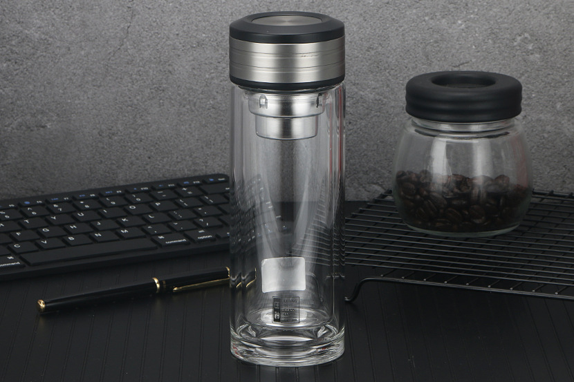 双层玻璃茶杯带把茶水分离过滤泡茶水杯带盖手柄