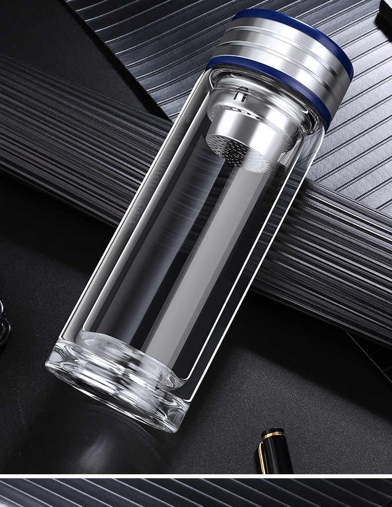 双层玻璃茶杯带把茶水分离过滤泡茶水杯带盖手柄