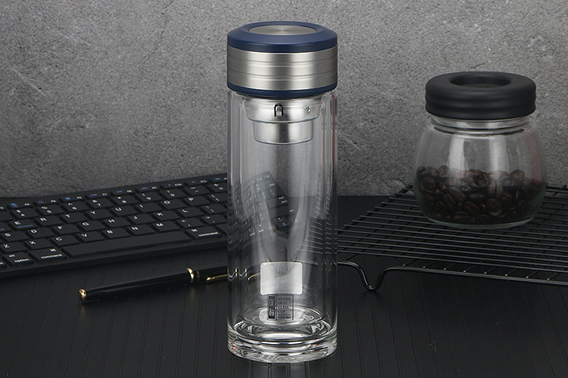 双层玻璃茶杯带把茶水分离过滤泡茶水杯带盖手柄