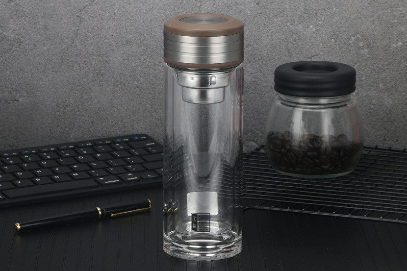 双层玻璃茶杯带把茶水分离过滤泡茶水杯带盖手柄