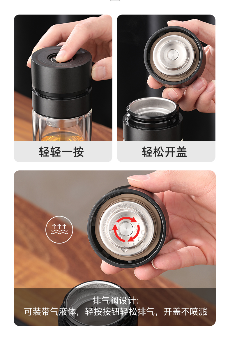 一键单手开盖玻璃杯