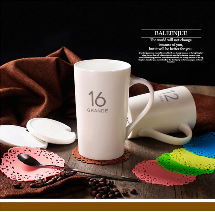 简约陶瓷杯子带盖带勺子