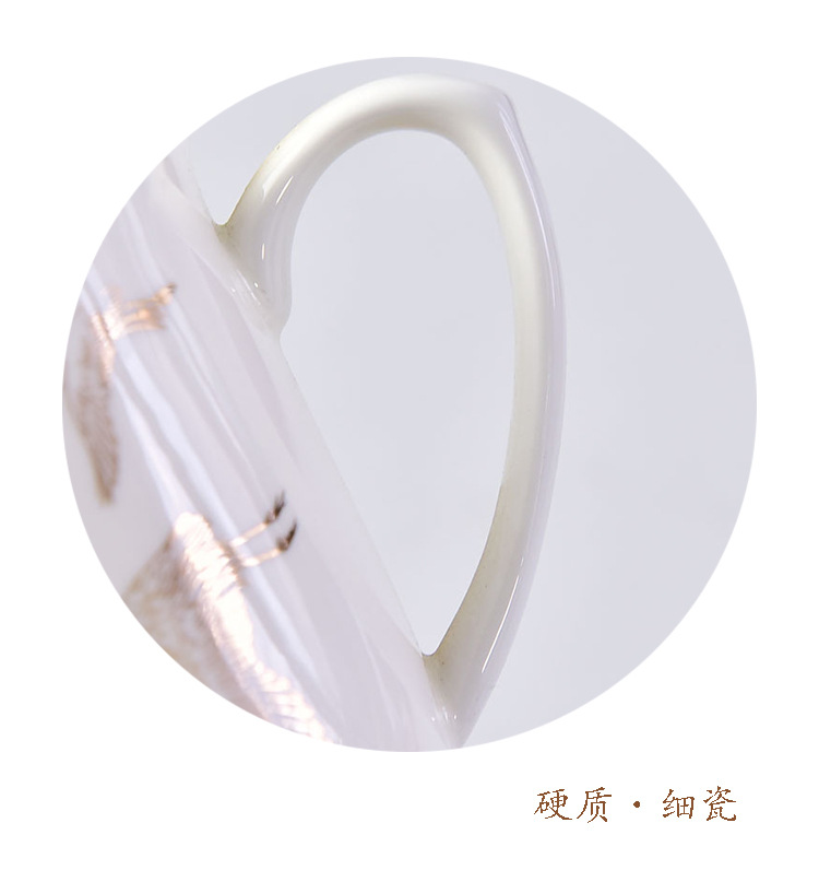 新中式骨瓷仙鹤描金会议杯办公礼品带盖广告杯