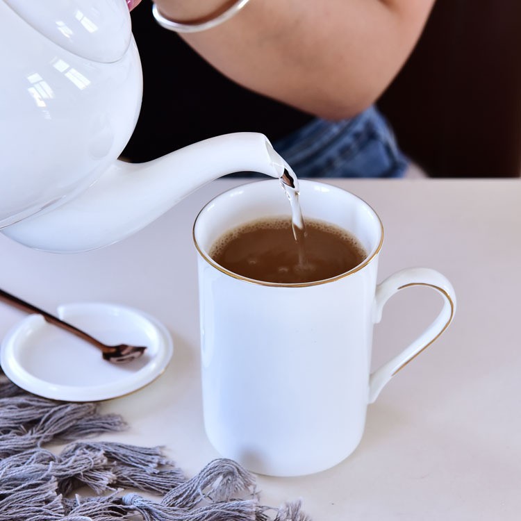 骨瓷盖杯创意手工描金马克杯办公室家用简约水杯可印图案