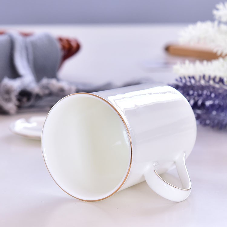 骨瓷盖杯创意手工描金马克杯办公室家用简约水杯可印图案