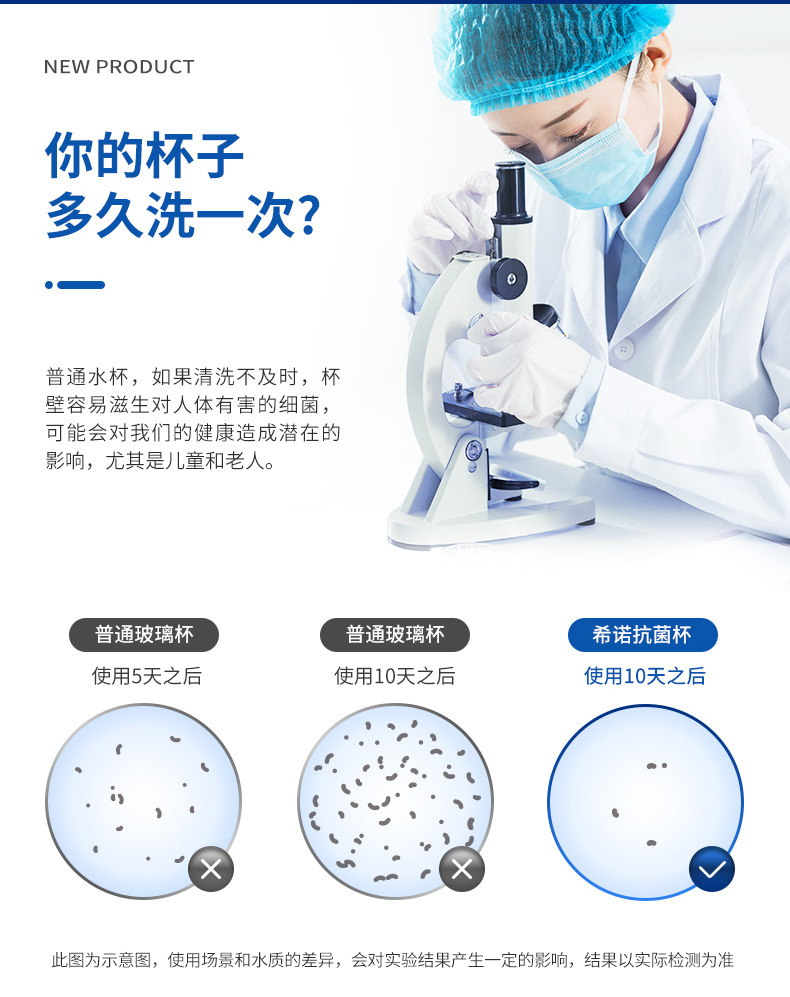 希诺双层玻璃杯 纳米银离子抗菌纯钛滤网杯 大容量便携水杯XN1902
