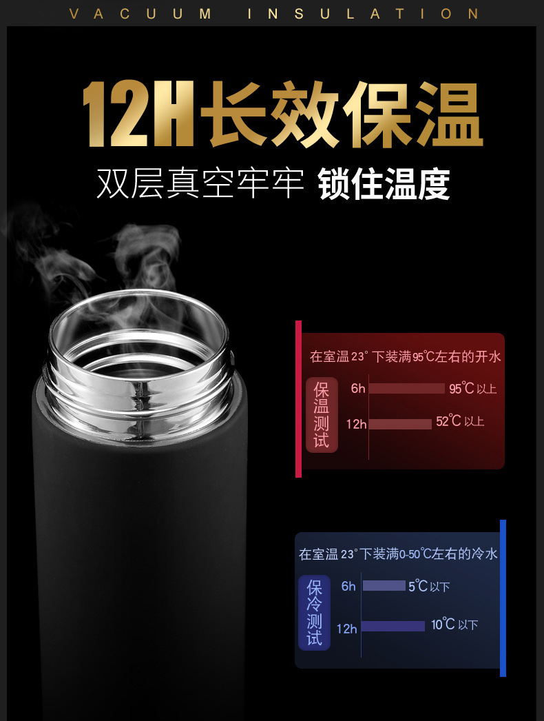 智能测温304不锈钢保温杯磨砂商务茶杯车载便携礼品水杯定制LOGO