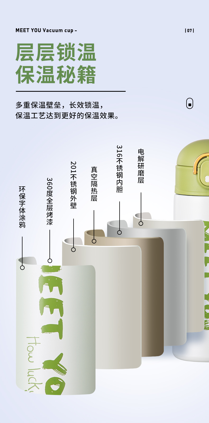 高颜值316不锈钢保温杯便捷杯套吸管弹跳杯