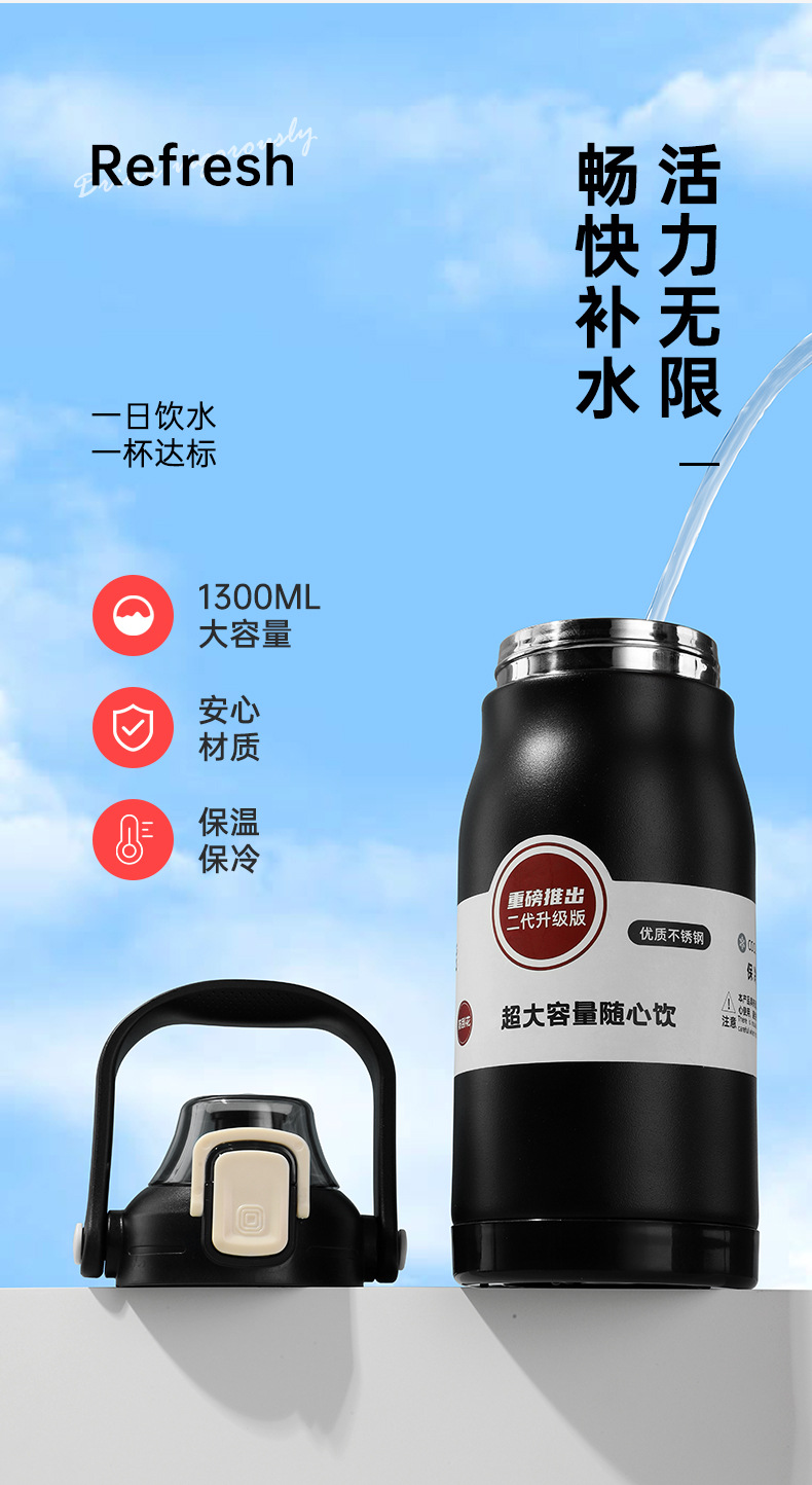 316不锈钢大容量保温杯男女户外便携健身商务水杯