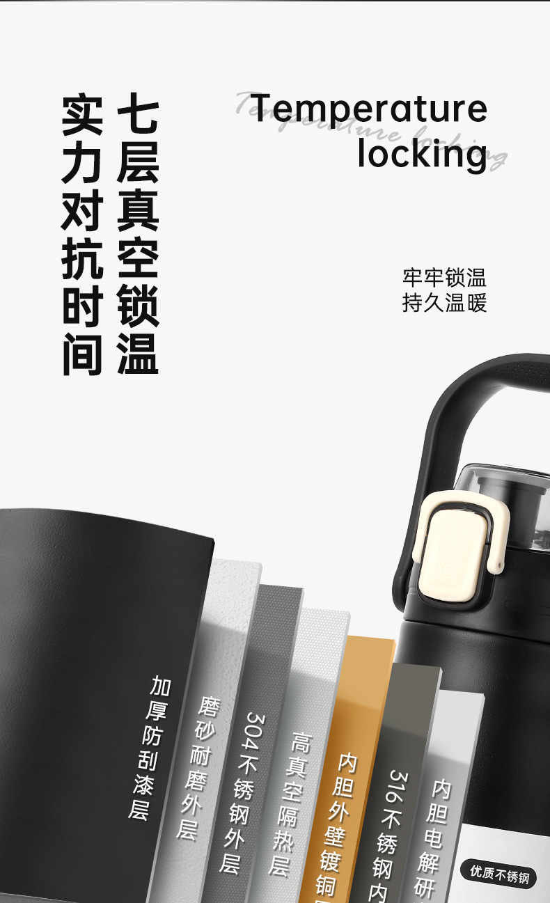 316不锈钢大容量保温杯男女户外便携健身商务水杯