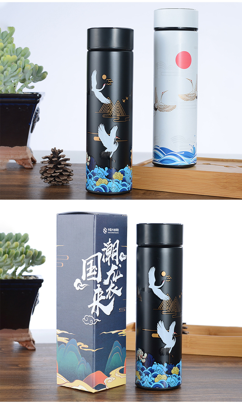 LED触摸显示屏智能保温杯 304不锈钢保温杯 定制中国风国潮直身杯