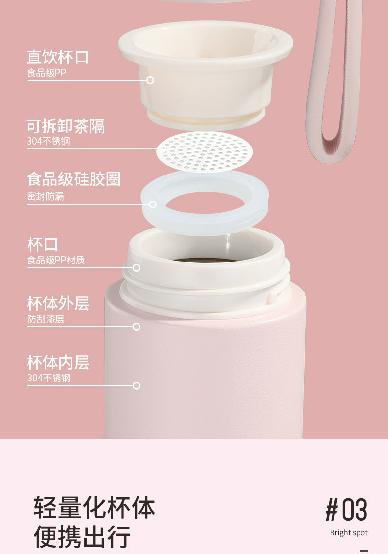 316医用不锈钢提绳便携保温杯